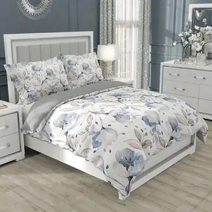 3-Piece Garden Floral Print Decorative Duvet Cover Set (1 Duvet Cover + 1-2 Pillowcases), Soft Breathable Bedding for Bedroom, Home Decor