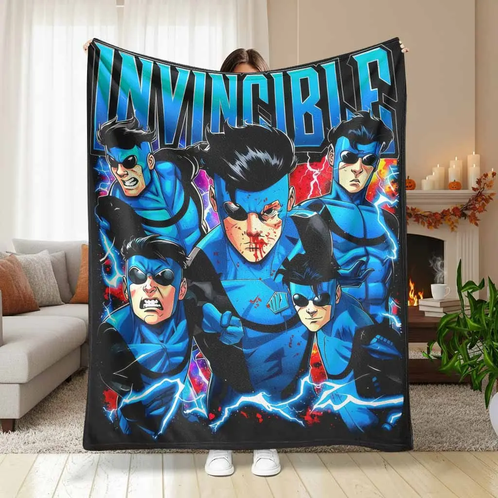 Invincible Hero Flannel Blanket Dynamic Comic Art Print Design Soft Cozy Lightweight Warm Throw Perfect for Sofa Lounge Bedroom Office Gift and Movie Night Use