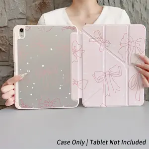 Cream bow painting, with adjustable stand and pen slot, foldable anti slip Y-fold TPU protective cover, suitable for Samsung, iPad mini, iPad Air, iPad Pro/iPad 10th generation, 11th generation and other series of iPad protective covers