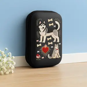 Embroidered Husky Pattern Storage Box, Essential Office & Travel Organizer, Durable Eva Hard Shell, Mesh Pocket Design