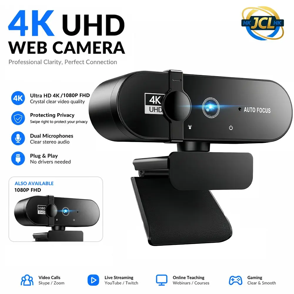 4K UHD Streaming Autofocus Webcam with Microphone & Privacy Cover - Auto Focus, Wide Angle Lens, 2K QHD/1080P HD for Gaming, Zoom Meetings, YouTube, Home Office - Plug & Play USB, HDR, Low Light Correction, Adjustable