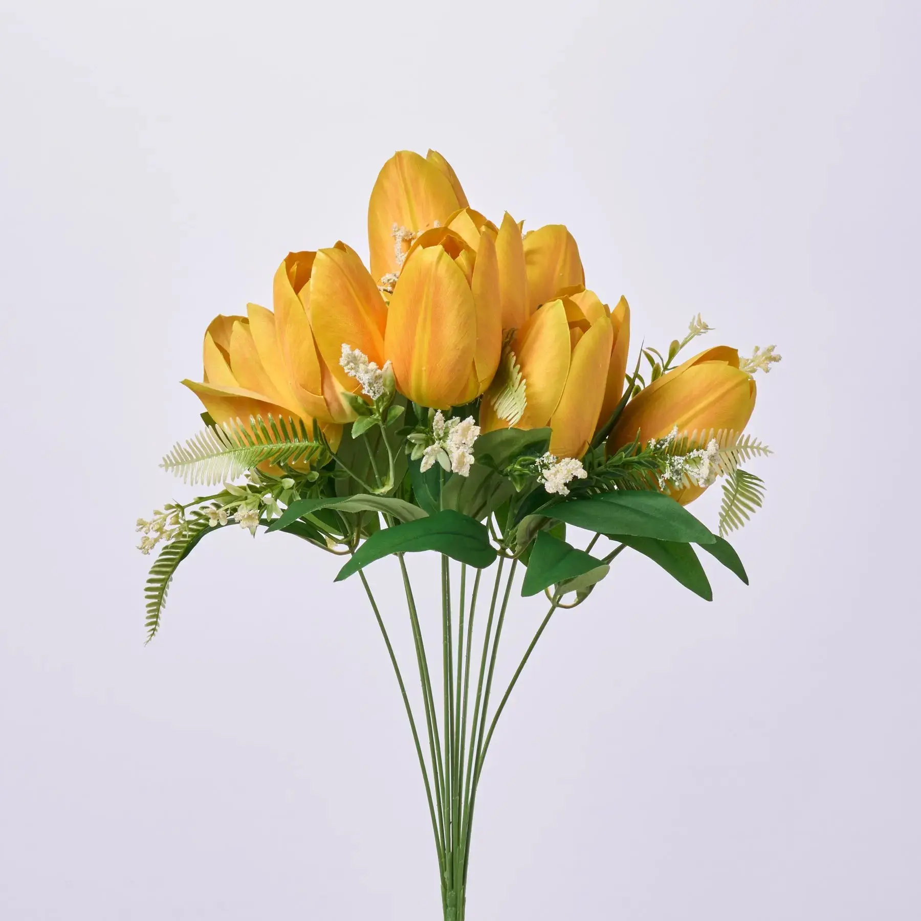 19" Yellow Faux Silk Tulip Bouquet with Bloom & Leaf Stem, Decorative Spray - Home Decor Flower for Table Centerpiece