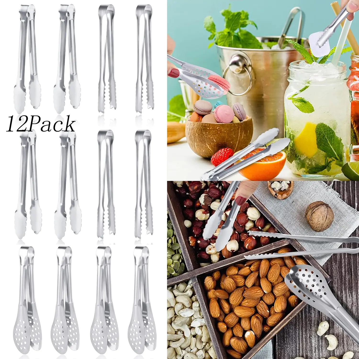 12-Pack 5-Inch Stainless Steel Mini Appetizer Tongs, Kitchen Accessories, Cooking Utensils & Specialty Kitchen Utensils for Restaurant Use
