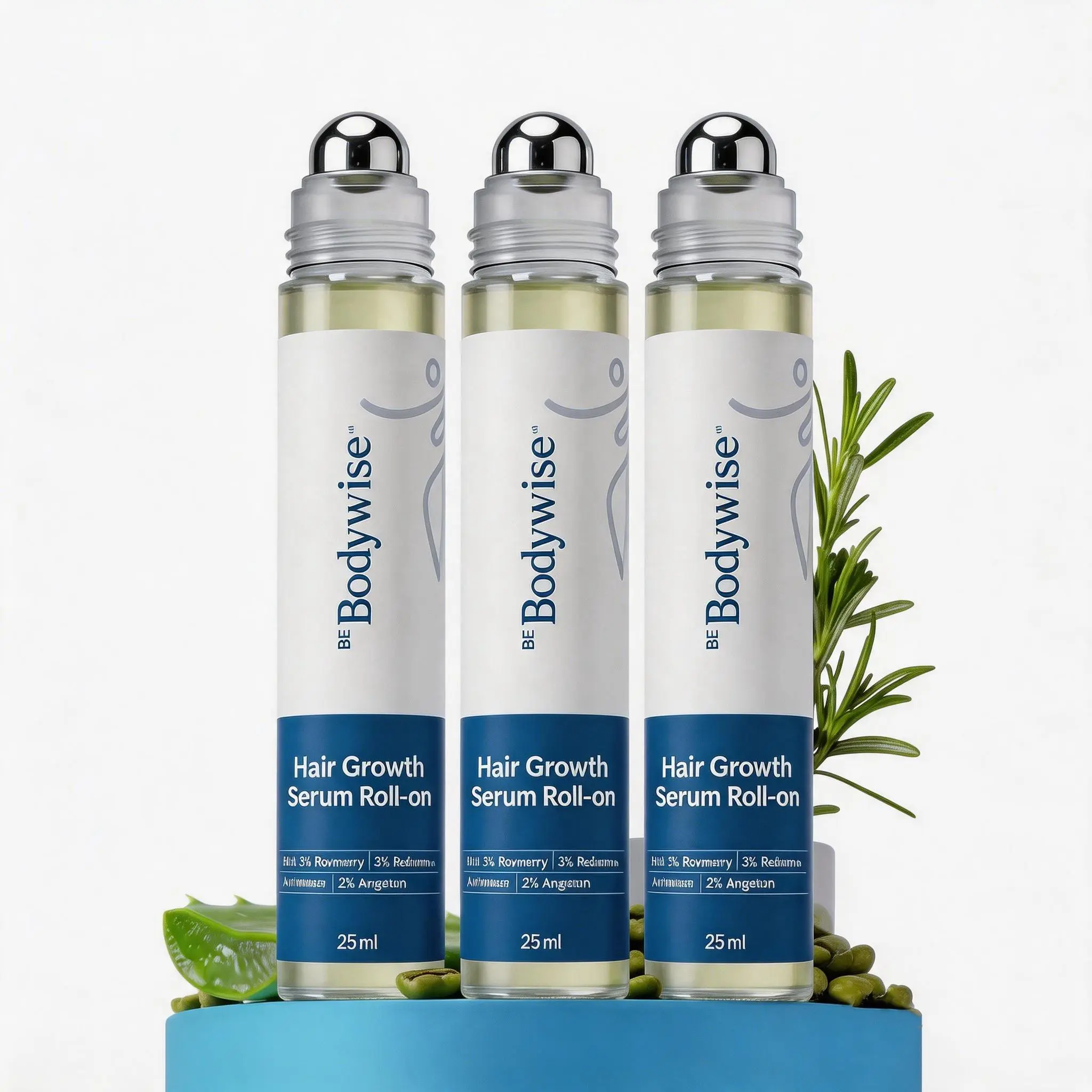 3x BeBodywise Advanced Hair Density Roll-On Serum 25 ml | 5% Saw Palmetto, 3% Rosemary, 1% Caffeine Herbasome & 3% Fenugreek | Scalp Serum for Reduced Hair Fall | Men & Women