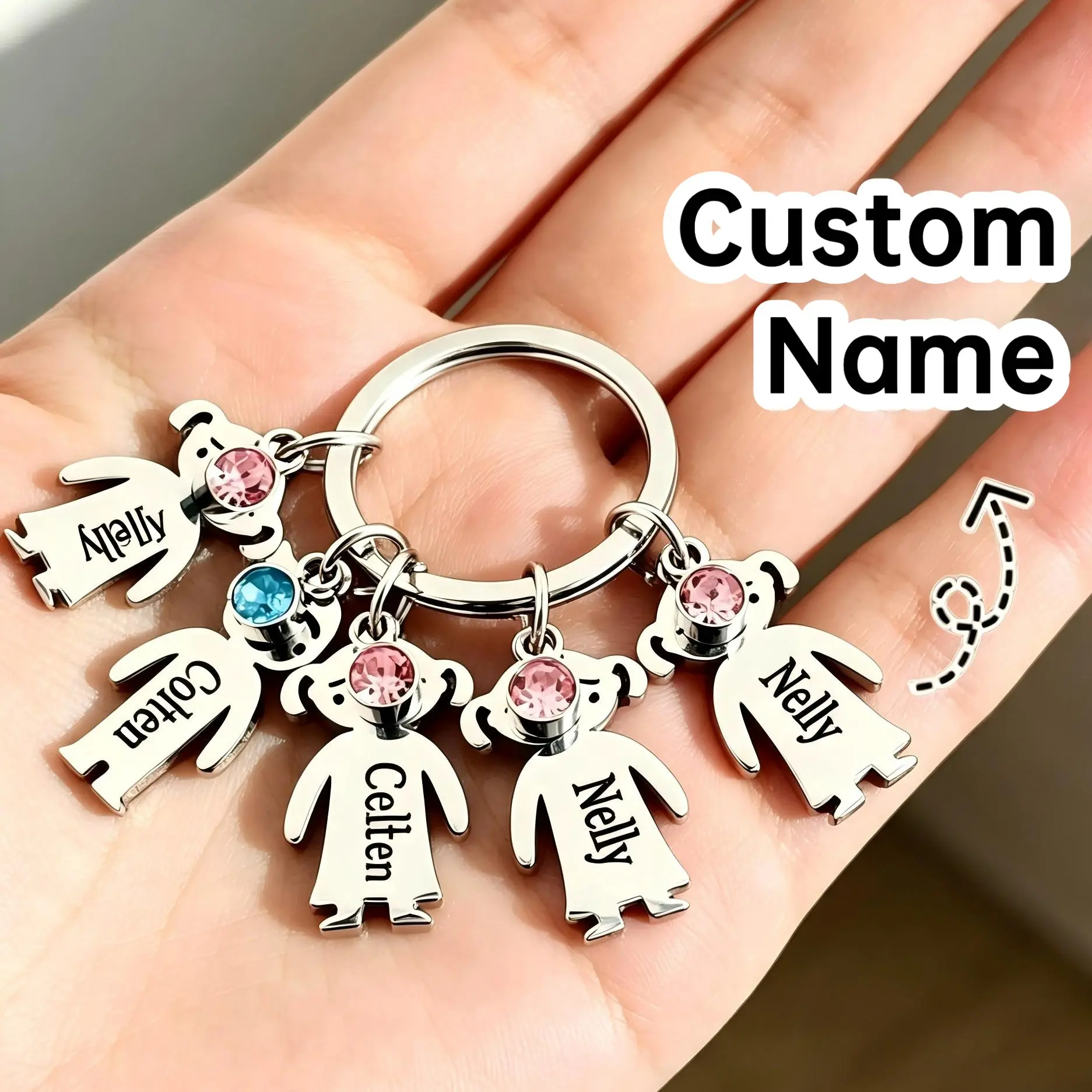 Custom Keychain with Water Drop Pendant, Personalized Name Key Chain with Figurine Charm, Customized Multi Name Keychains for Family Couple Gift, Customizable Cute Keychains for Birthday Anniversary Mother's Day Gift for Women Friends
