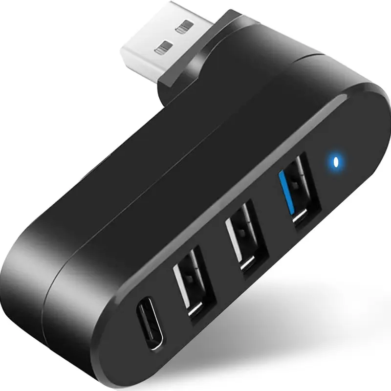 5Gbps 3.0 USB Hub - 90°/180° Rotatable 4-In-1 Multi-Port Splitter with 5W USB C PD-In Port, Extender for Laptops, Cars, Pd-In 5W Usb C Port, 3.0 Usb Hubs