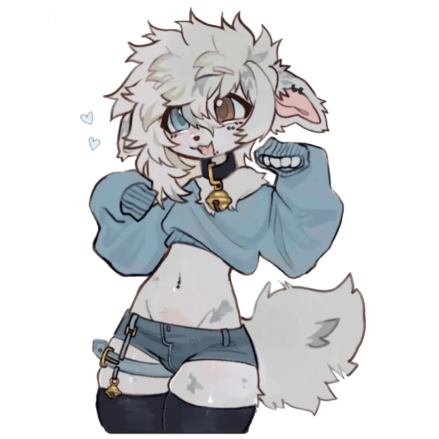 White Puppy Girl Anime Sticker, Cute Kawaii Furry Character Decal For Laptop Water Bottle Phone Case, Soft Blue Sweater Gift Decor