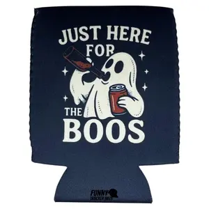 Just Here for the Boos Beer Sleeve – Funny Halloween Can Insulator | Boozy Party Accessory for Spooky Drinks | Gift for Witches & Ghouls