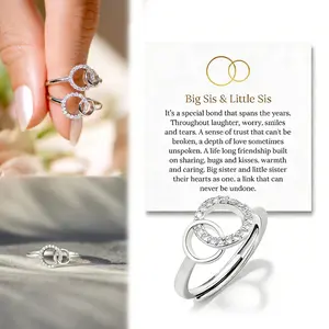 Big Sis & Little Sis  Hope Ring for Women Adjustable Rhinestone Circle Jewelry Big Sister Little Sister Gift Birthday Christmas Jewelry for Her, Inspirational Jewelry