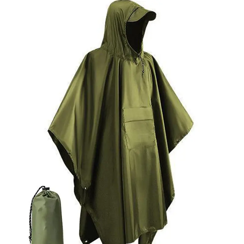 3-in-1 Outdoor Hooded Raincoat with Storage Bag, Rainproof Waterproof Multifunctional Raincoat for Camping, Hiking and Climbing