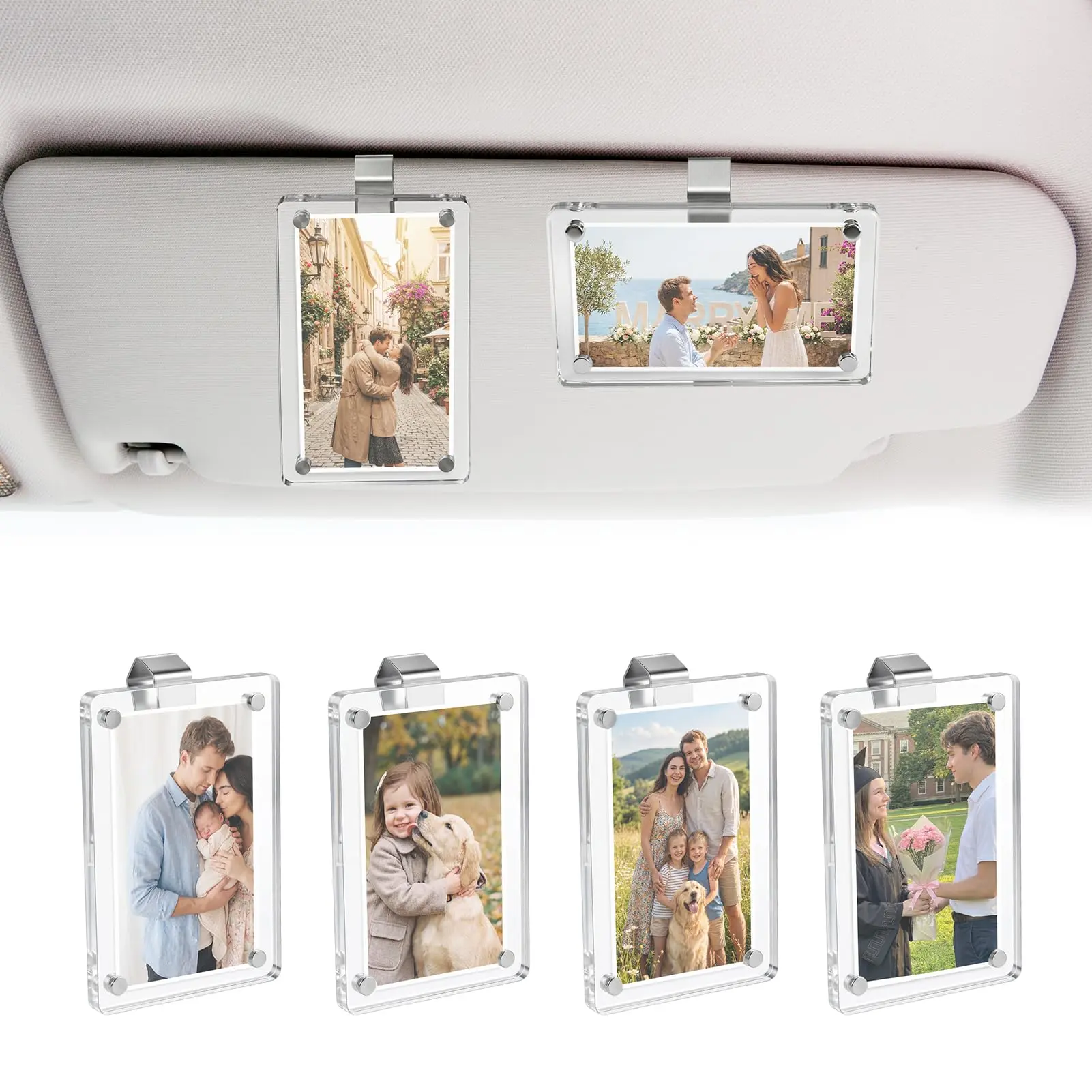 4 Pack Magnetic Car Picture Holder for Sun Visor, Photo Frame with Clips | Car Visor Magnetic Clips for 3 Inch Photos, Cute Car Decor Accessories, Personalized Gifts for Boyfriends and Loved Ones