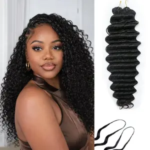 Human Crochet Hair for Black Women Natural Black 18 Inch Deep Wave Miracle Knots Crochet Hair Extensions Knotless Crochet Human Hair Pre-Separated 1Pcs/50g