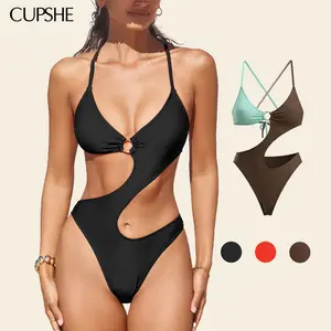 CUPSHE O-Ring Cutout Monokini One-Piece Swimsuit Bikinisuit- Deep V-Neck & Waist-Defining Cross Tie Back swimwear | 2026 Glam Pool Party Must-Have Bathing suit #Tiktokshopstockup#SummerVibes
