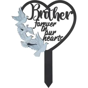 Stake Graves Cemetery Decorations - Brother Metal Memorial Grave Markers, Heart Graveyard Sympathy Plaque for Boy,  Remembrance Graveside Burial Decor Sign for Outdoor Outside Yard Garden