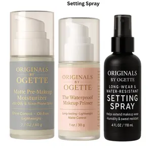 Originals by Ogette Prep Prime & Set Makeup Trio - Matte Pre-Makeup Moisturizer, Waterproof Primer, Long-Wear Setting Spray for Oily Skin