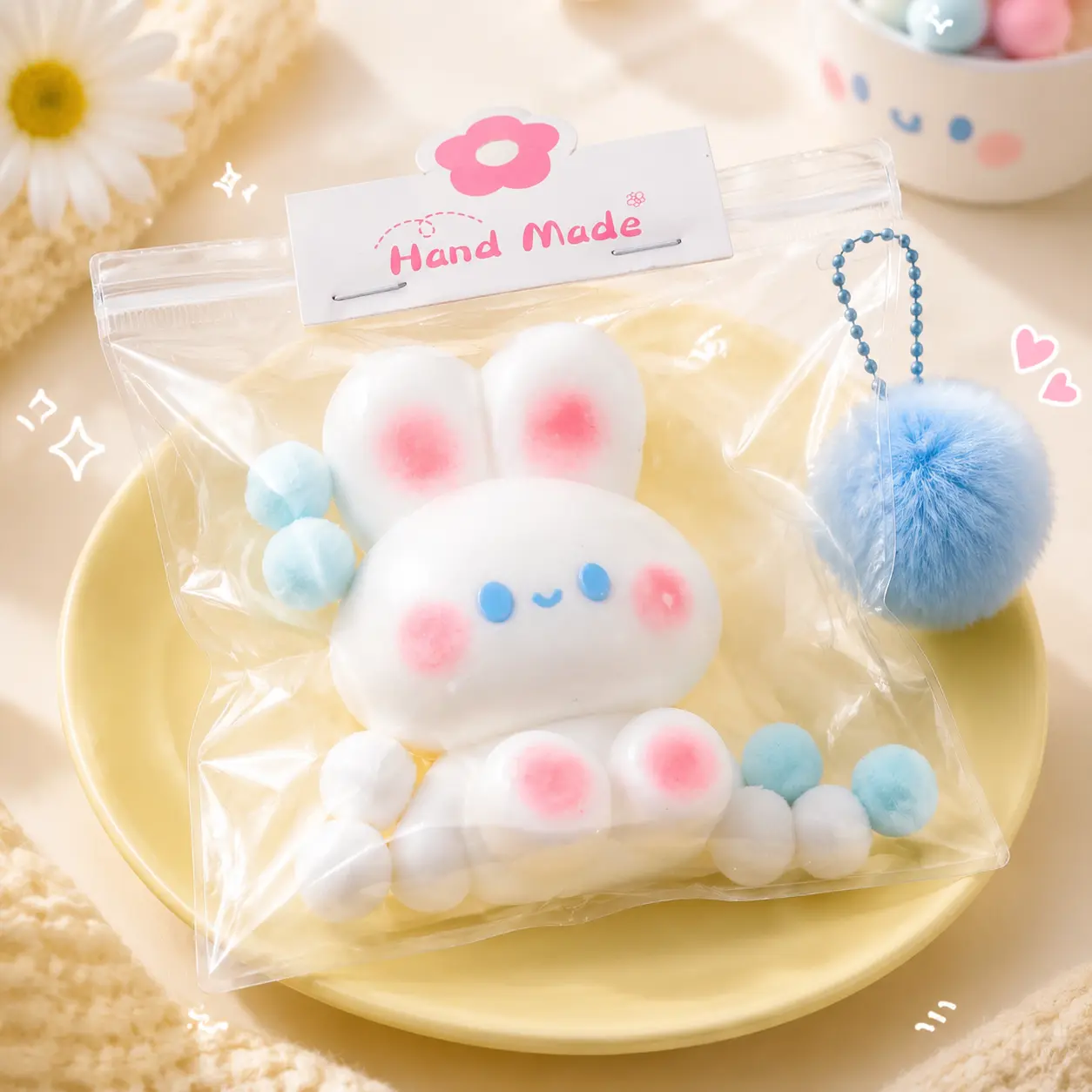 Bunny Plush Squishy Keychain — Cute Slow Rising Stress Relief Toy