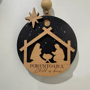 Nativity Countdown Ornament with Wooden Silhouette and Star Design for Festive Home Decor