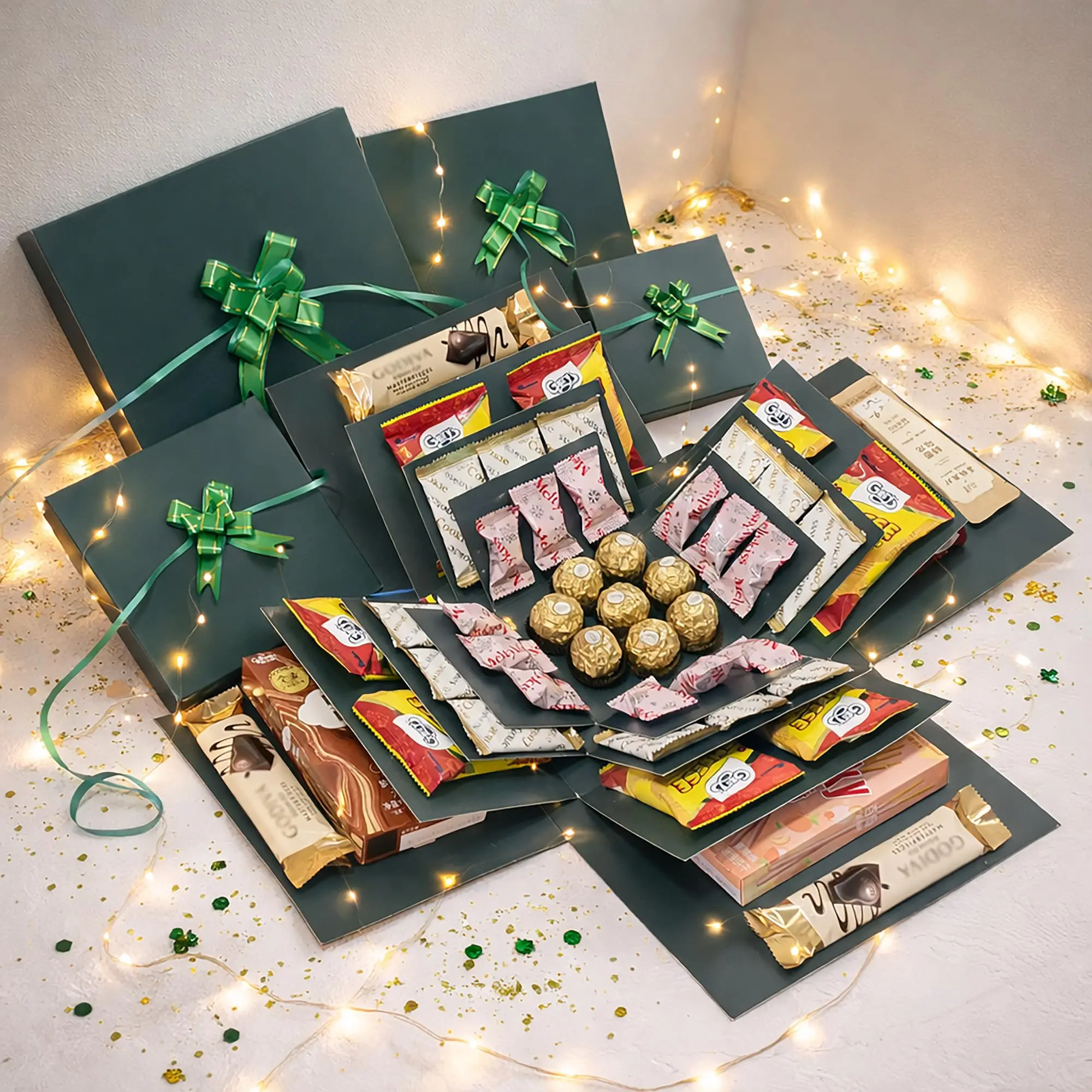 Surprise Green Explosion Gift Box 4 Layer The Love Box for Holiday & Birthday Photos/Snacks Holdmoneer (Excluding Snacks)