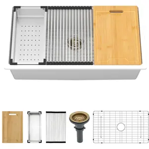 Kichae 30 Granite Composite Kitchen Sink White - 30" x 19" Granite Composite Kitchen Sink Undermount Workstation Under Counter Quartz Single Bowl Sink Basin