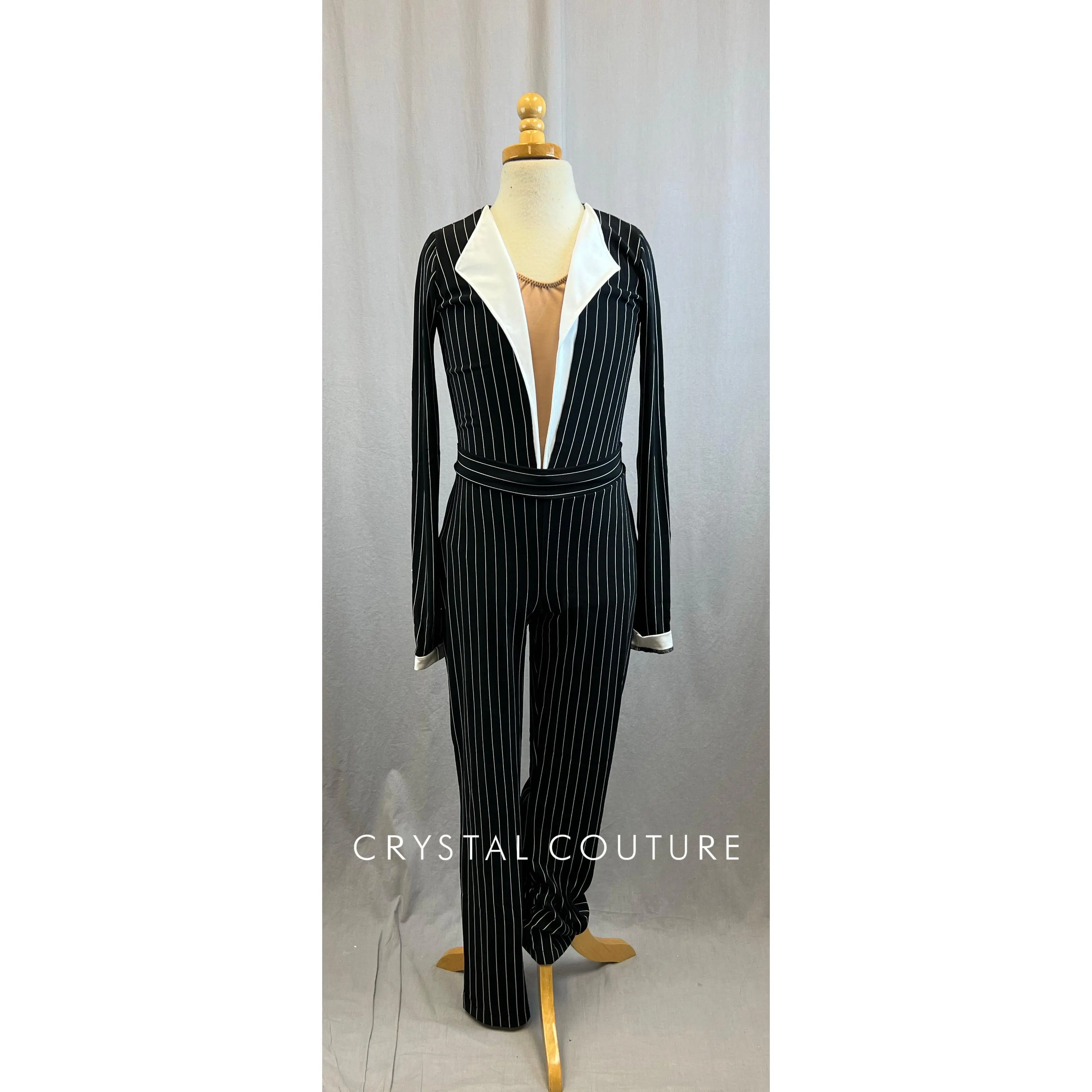 Custom Black and White Pinstripe Leotard and Pants Set