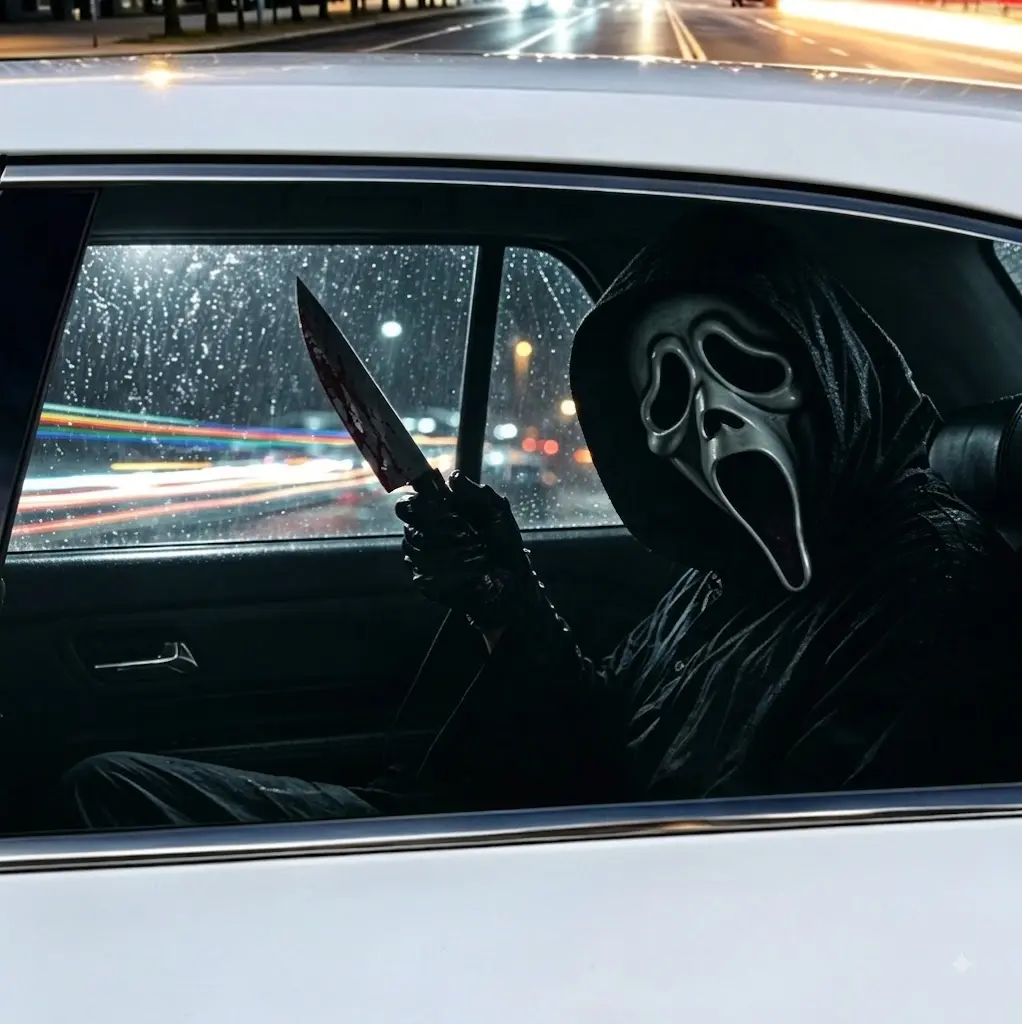 Car Window Decal - Perforated One Way Vision Halloween Horror Window Cling Sticker, 3D Realistic Scary Ghost Passenger Graphic for SUV, Truck, Van & Auto Rear Side Window, Spooky Gag Gift for Drivers, Men & Horror Fans