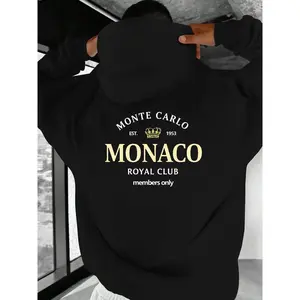 Monte Carlo Monaco Royal Club JPH-9 Men's Hooded Sweatshirt - Relaxed Fit Casual with Golden Crown Logo & 1995 Heritage Print, Machine Washable, Vintage Sweatshirt, Everyday Comfort Apparel, Durable Fabric,