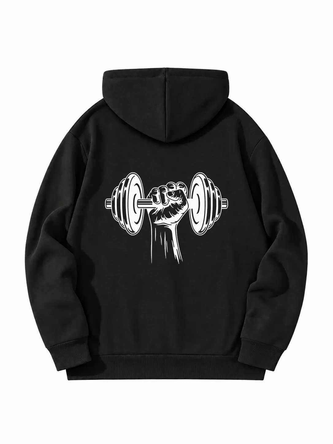Men's Loose Athletic Cotton-Polyester Pullover Hooded Sweatshirt - Menswear with Fist Grip Art, Dumbbell Graphic, Fitness Workout Gym Top, Casual Streetwear Gift