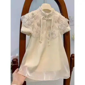 Girls' Summer New Style Traditional Chinese Hanfu| Sweet Chinese Style Ancient Ma Mian Skirt, Non-Stretch Fabric, Short Sleeve, Knee High Length