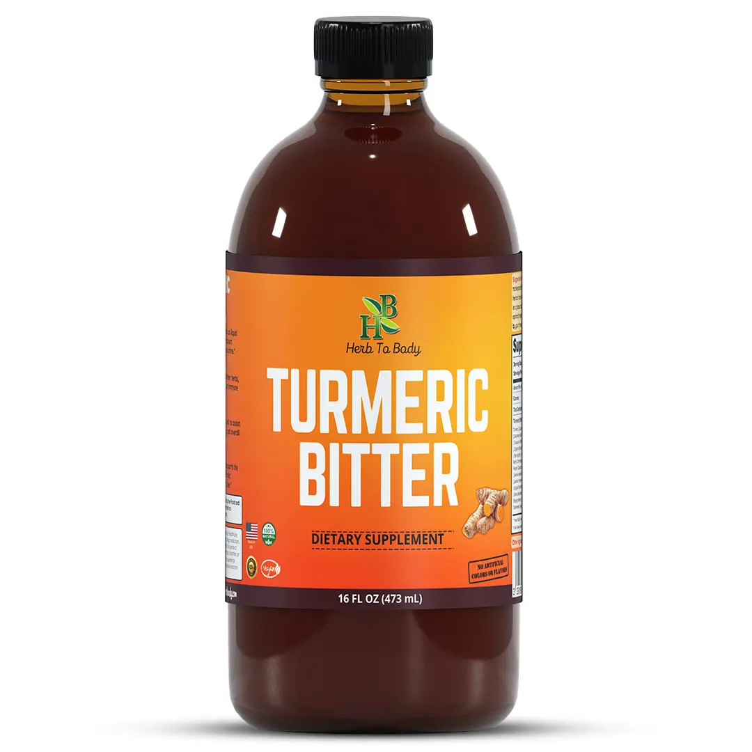 Herb To Body Turmeric Bitters Liquid 16oz - with Turmeric Root and Natural Herbal Blend