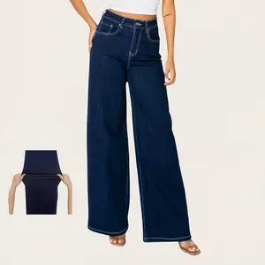 CANANA Women's High Rise Stretch Wide Leg Baggy Y2k 90s Style Jeans Dark Wash Flared Fashion Casual Denim Pant SH25F14 Pockets Minimalist Streetwear All Seasons Straight Ripped Bootcut