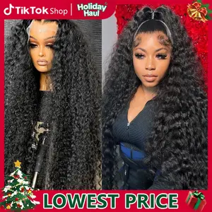 [34 Inch Only $159]13x4 Lace Frontal Wigs Human Hair Kinky Curly Frontal Wig Brazilian Wave Curly Wigs Human Hair For Women PrePlucked 180% Density Nature Black Color Vacation Hair TikTokShopHolidayHaul