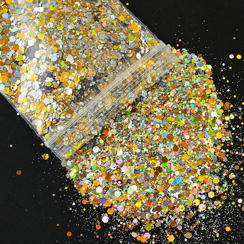 50g/Bag Hexagon Sequins Nail Glitter Powder Holographic Epoxy Resin Flake Chunky Sequin for Body/Eye/Face Nail Art Glitter Flake