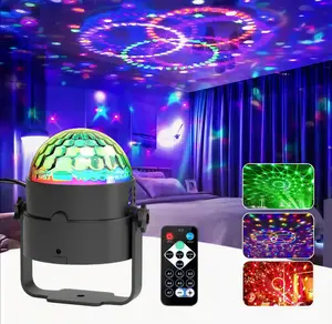 LED Stage Disco Light Rotating DJ Ball Strobe Remote Sound Control RGB USB Powered Dynamic Strobe Effect for Party Club Laser Show Lamp