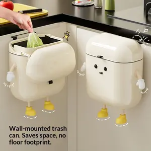 Hot Wall Mounted Trash Can Kitchen No Bending Garbage Bin With Lid Household Waste Container Bathroom Toilet Storage Bucket High Capacity Space Saving