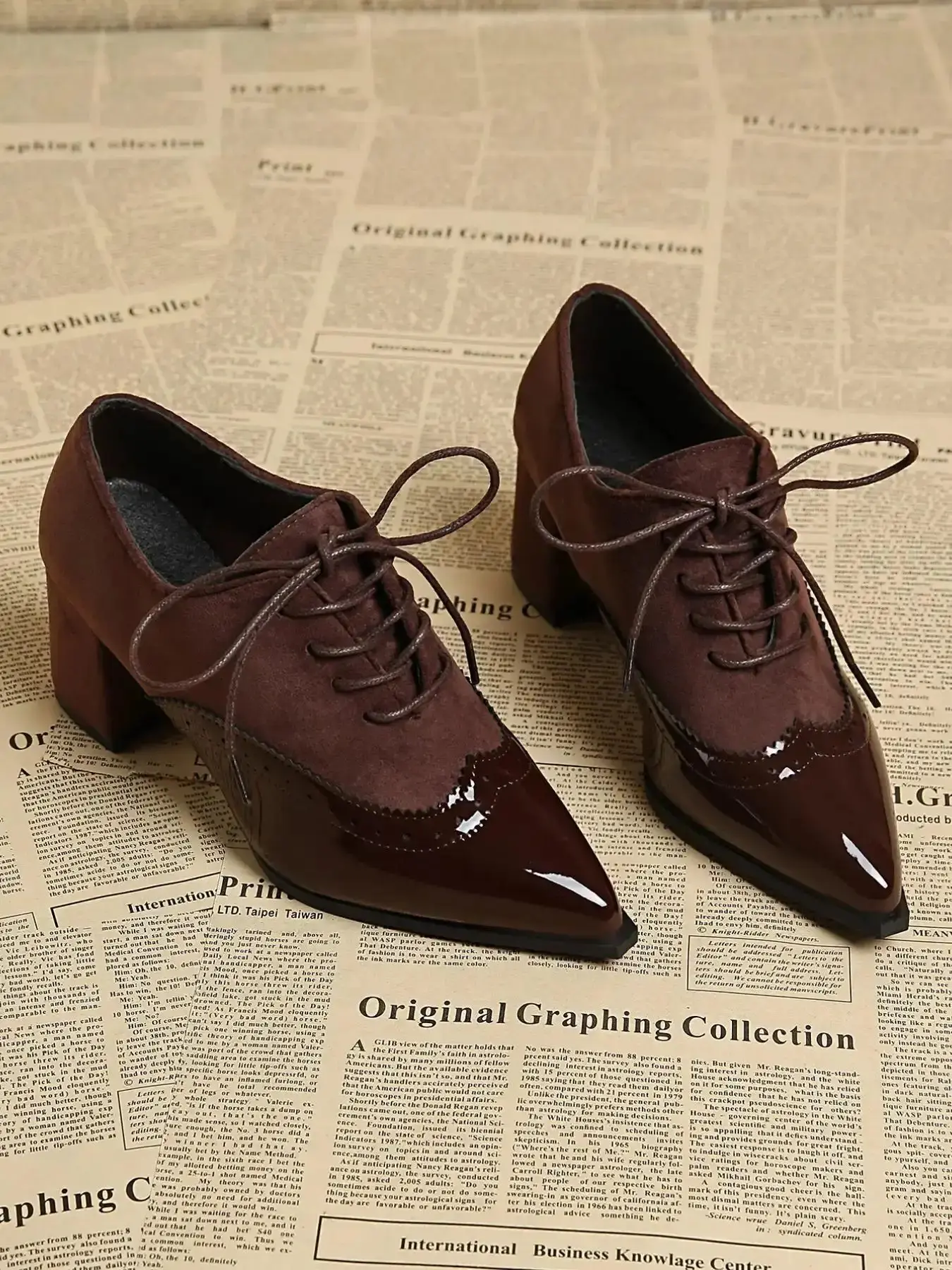 French Vintage Stylish Oxford Shoes Pointed Toe Casual Business Shoe Lace-Up, 2026 British Style Height Increasing High Heel, Trendy Fashion Footwear, heels for women, women shoes, elegant heels, women fashion