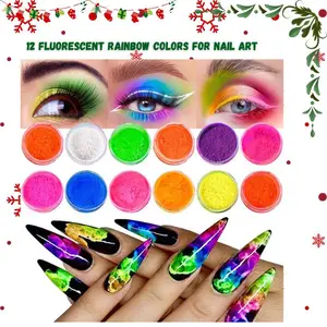 Neon Ultrafine Nail Pigment Powder Set – 12 Fluorescent Rainbow Shades for Nail Art, Resin, Slime & Craft Decoration