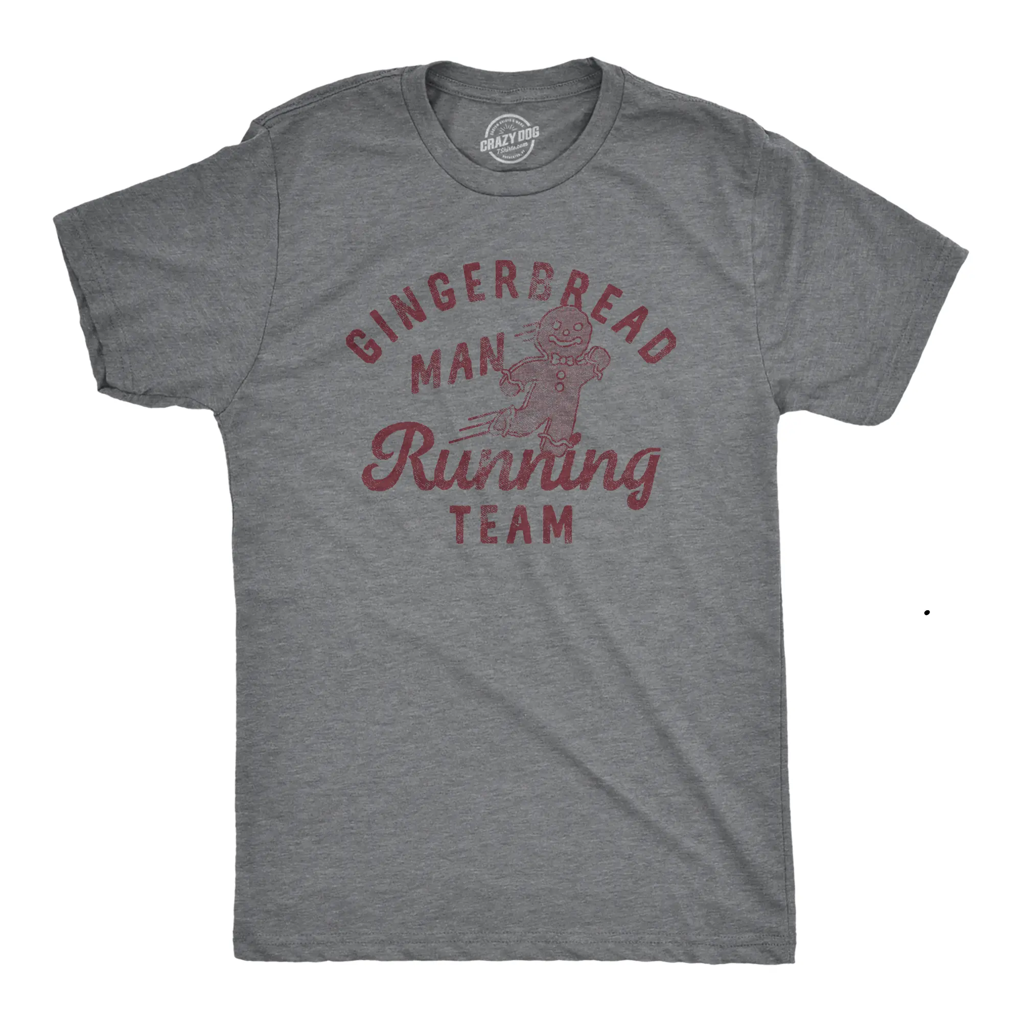 Mens Gingerbread Man Running Team T Shirt Funny Xmas Cookie Sprinting Joke Tee for Guys Mens Funny T Shirts Cool Vintage Fashion T-Shirt Gift Classic Menswear Christmas Apparel for Men Funny Food Short Sleeve Dark Grey