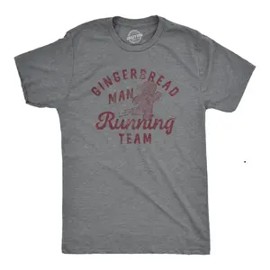 Mens Gingerbread Man Running Team T Shirt Funny Xmas Cookie Sprinting Joke Tee for Guys Mens Funny T Shirts Cool Vintage Fashion T-Shirt Gift Classic Menswear Christmas Apparel for Men Funny Food Short Sleeve Dark Grey