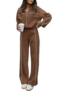 Women's Two Piece Tracksuit Fall 2025 Long Sleeve Zip Up Sweatshirt Long Pants Outfits Jogger Sweatsuit Sets