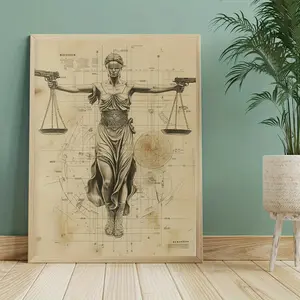 Room Decor 1pc 12x16 inch Lady Justice Balance Scales Wall Art, Themis Greek Goddess Canvas Poster, Unique Canvas Art for Home, Bedroom, Kitchen, Living Room, Bathroom, Hotel, Cafe, and Office Decor