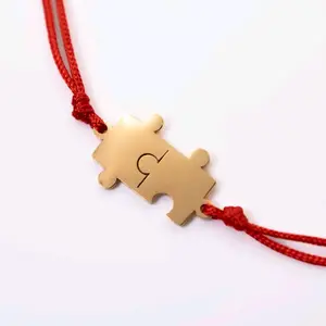 Beautiful Silk Thread Bracelet with Puzzle Charm - Gold Color with Red Cord & Charm Silver Color and Black Cord Jewelry Gifts