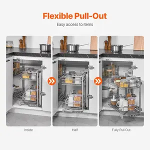 VEVOR 2 Tier 4 Shelf Blind Corner Pull Out Organizer Chrome Kitchen Cabinet Basket