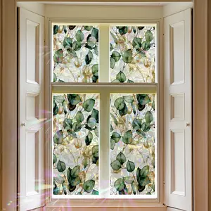 Watercolor Leaves Static Window Film Suncatcher Cling Privacy Decal Living Room Sun Blocking Decor Large Stickers DIY Decorations