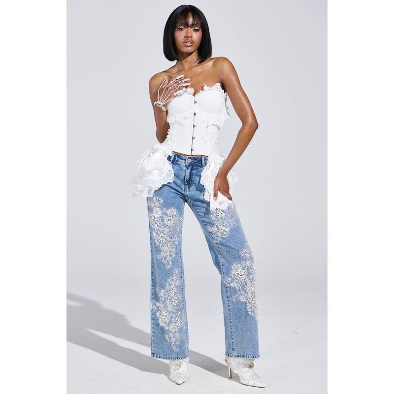 BILLIONAIRE BELLE RHINESTONE AND PEARL JEANS