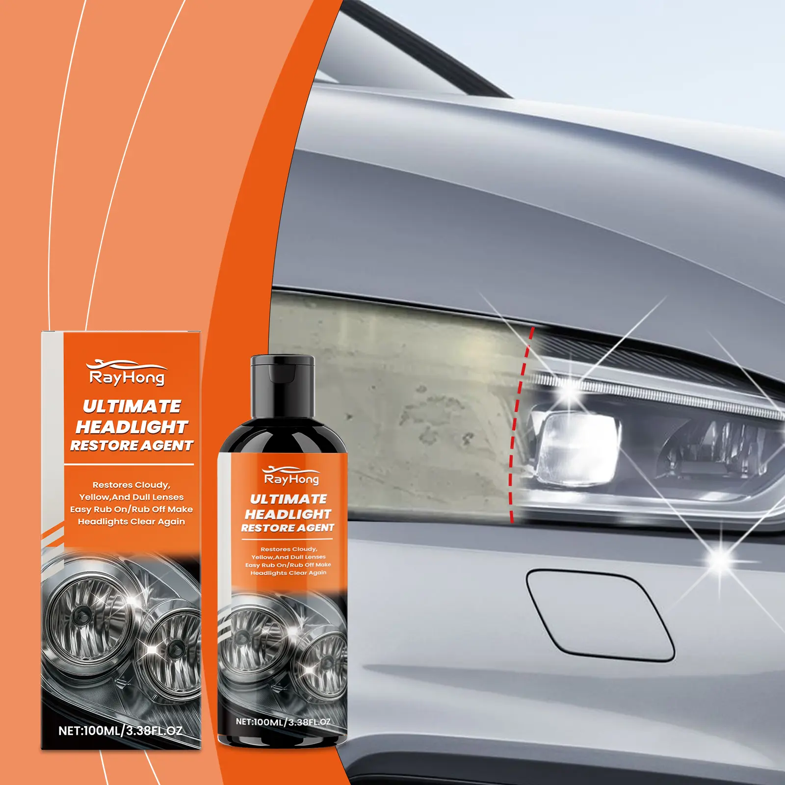 Surj Selection X-Rayhong Car Headlight Care Agent - Professional Ceramic Coating Spray with Deionized Water, Wipe-On Application, Deep Scratch & Swirl Removal, Brightness Enhancement, Transmittance Boost & Easy Cleaning Repair Magic Pen