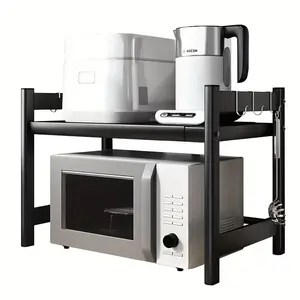 2 Colors Available Functional Kitchen Storage Rack, Expandable Black Metal Frame Shelf for Microwave, Oven & Kitchen Organization