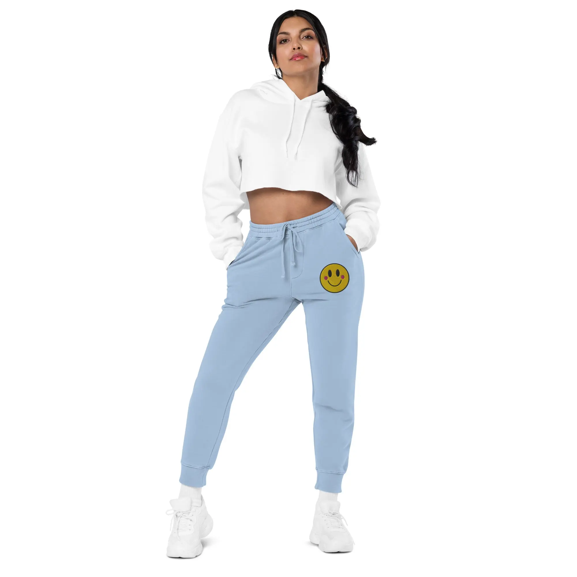 Women's Pigment-Dyed Smiley Sweatpants - Comfortable Cotton Bottoms - Casual