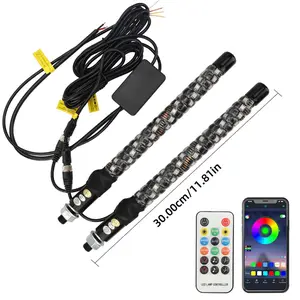 New 12V 30CM/1ft Remote Control 60LED Whip Lights Colorful Flagpole Antenna Whips for UTV ATV Off Road Truck Sand Buggy Dune RZR Car Lighting Accessories