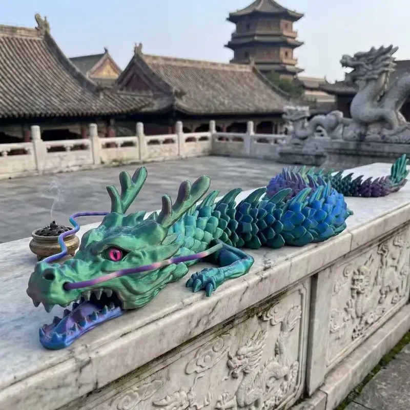 3D Printed Giant Scale Chinese Dragon Statue Decor - 35.4in ABS Plastic Figurine, Festive Home Decor for Couples, Christmas, Random Eye Color, Dragon Motif, Festive Decor，universal gift,excellent choice.lightweight statue