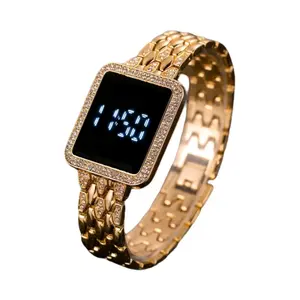 Digital Watch Gold Colored with Square Display and Sparkling Design